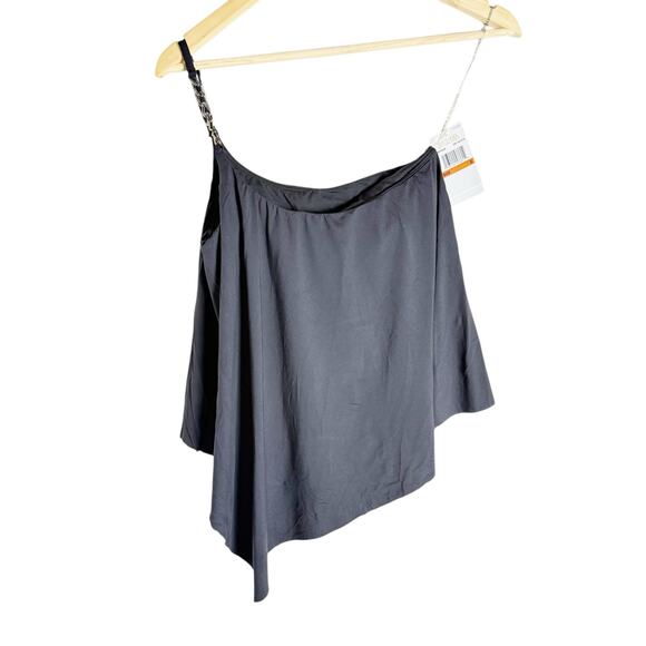 MICHAEL Michael Kors Black Logo Chain One Shoulder Tankini Swim Top Size Small - Picture 2 of 9